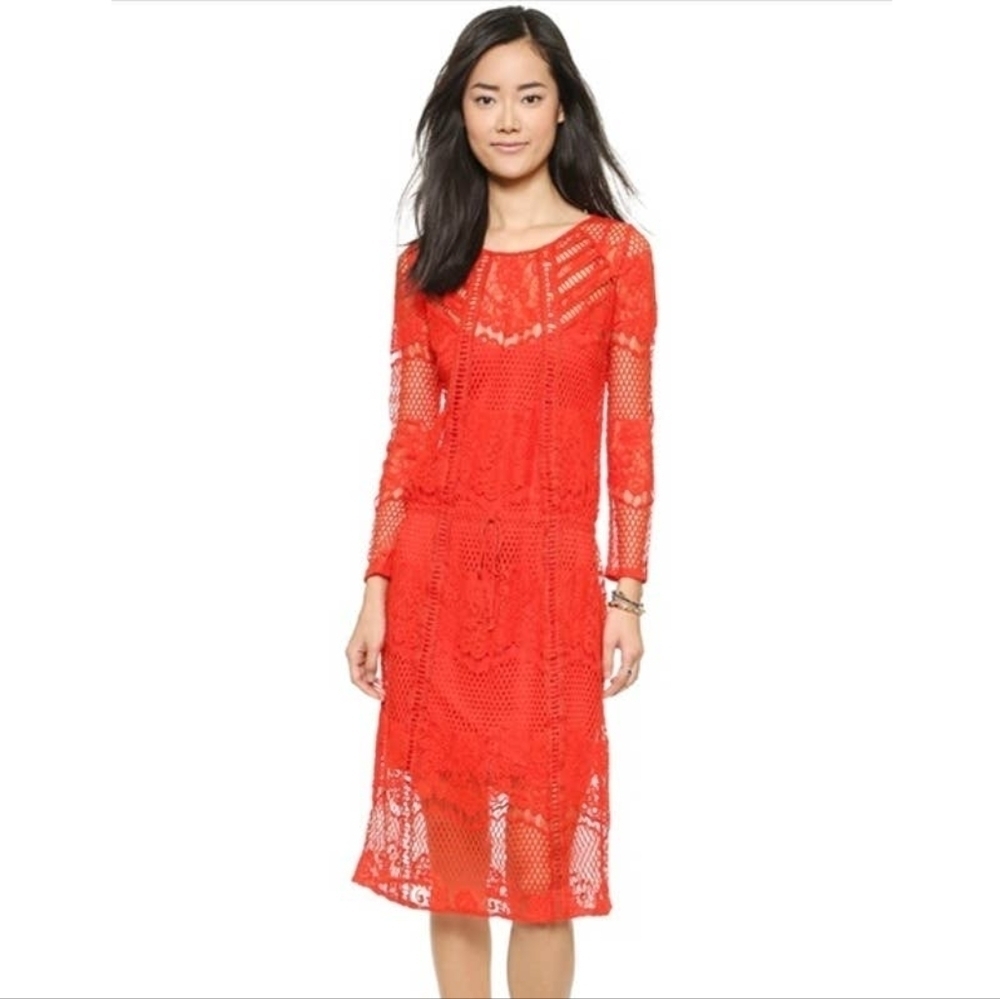 Free People Pimento Red Luna Lace Dress Size S